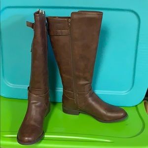 Brown leather high boots